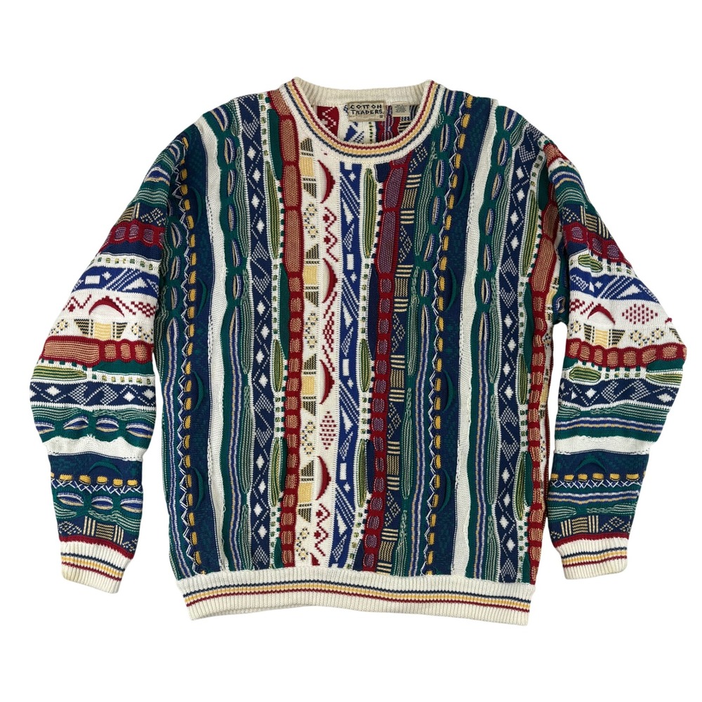 VTG Cotton Traders Sweater Mens Large Multicolor 3D Textured Knit Coogi Style